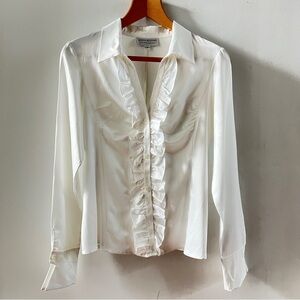 Brenda Beddome Silky Ruffled Women's Top Silky Satiny Blouse Long Sleeve Pearl